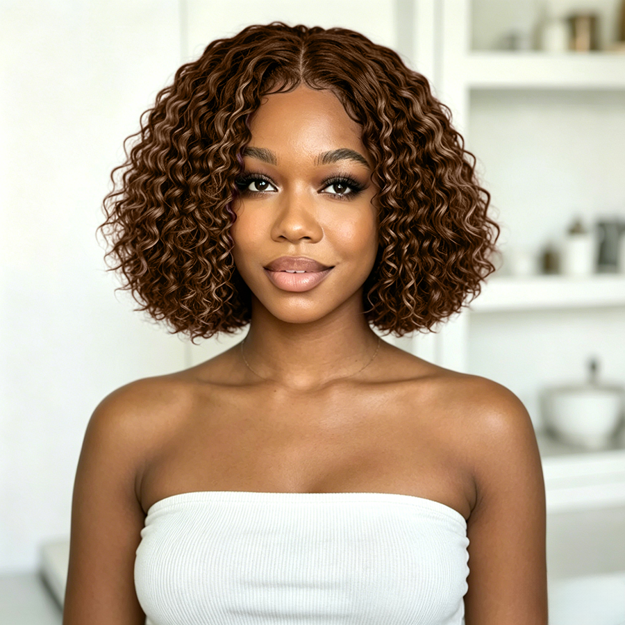 Ocean Hair 13x4 Lace Front Jerry Curl Bob Wig Color 4 Brown Long Hair Wig