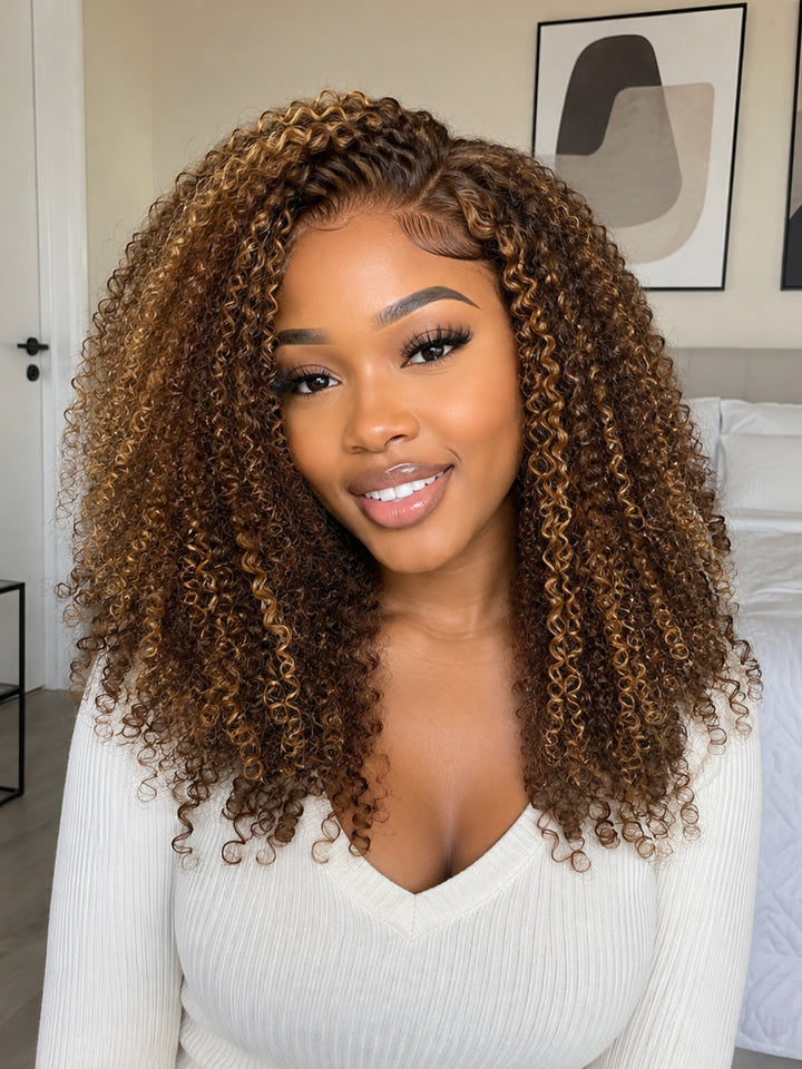 Ocean Hair Baby Curl 13x4 Glueless SDD Wig Honey Blonde Highlight 18 Inch