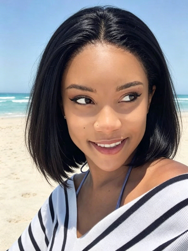 Ocean Hair Special Black Straight Bob Lace Front Wig 13x4 Double Drawn