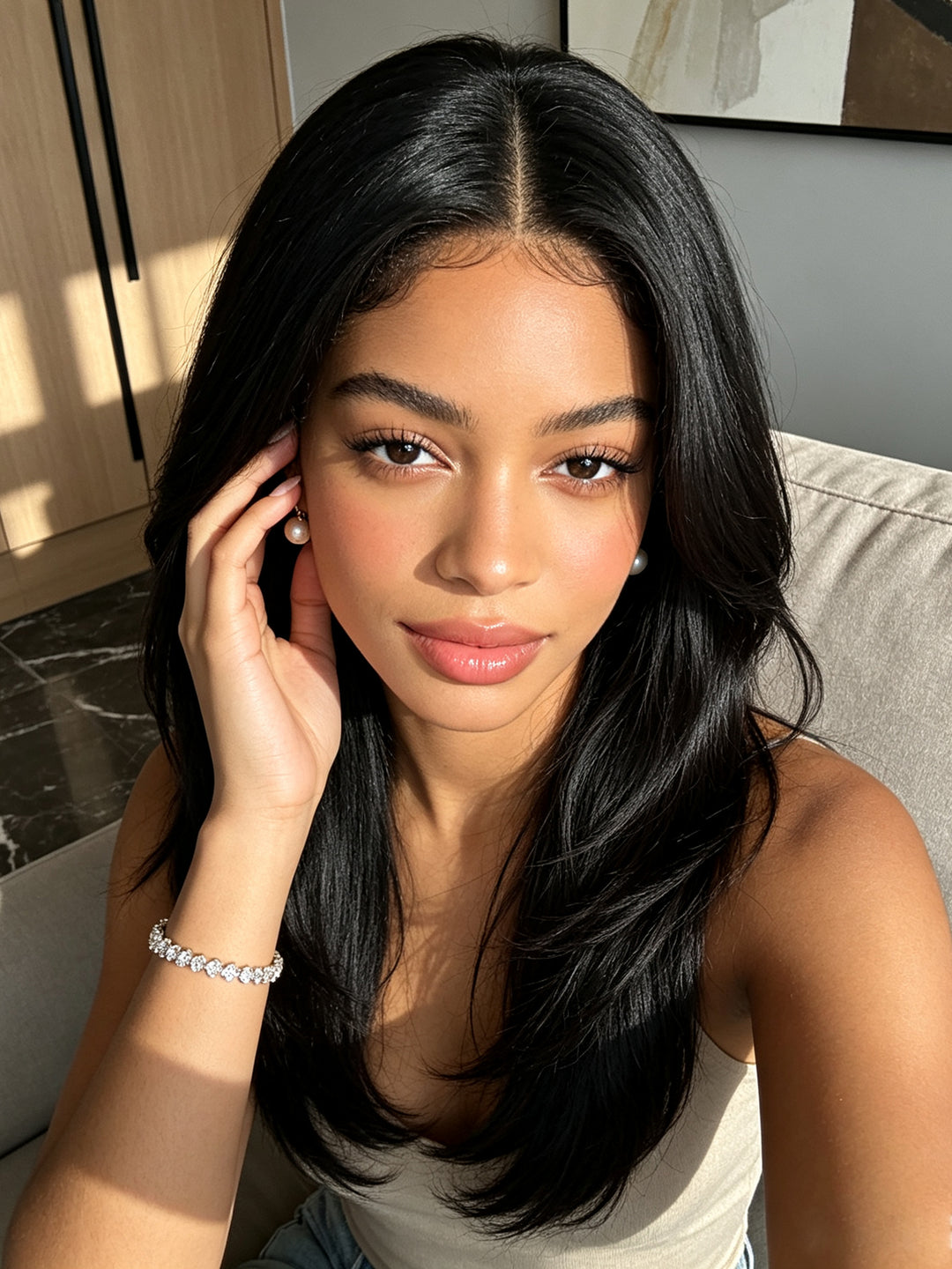 Ocean Hair 13x4 Yaki Straight Lace Front Wig Natural Black 18-22 Inch
