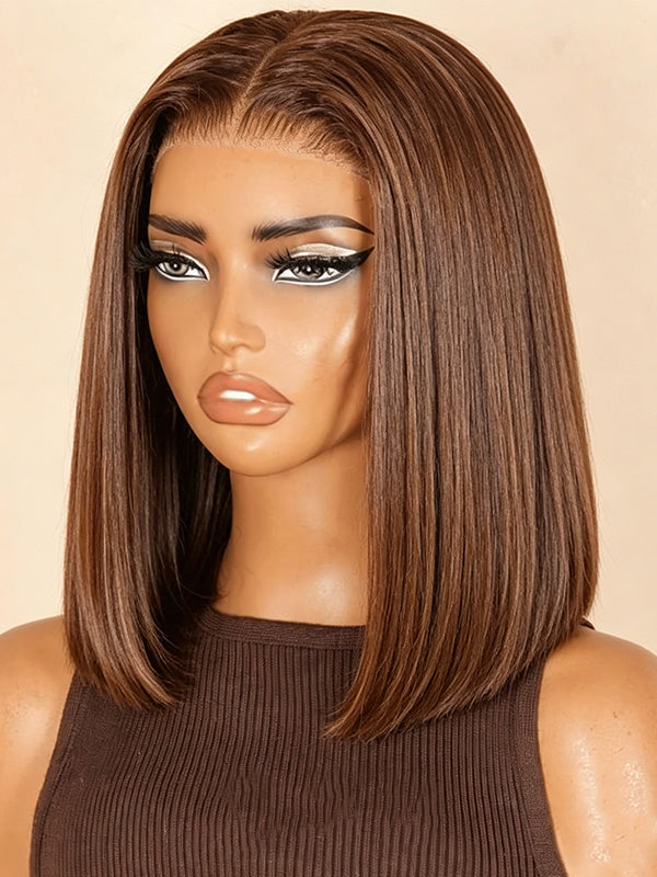 Ocean Hair Straight Bob Lace Front Wig 13x4 Black Brown Double Drawn 12 Inch