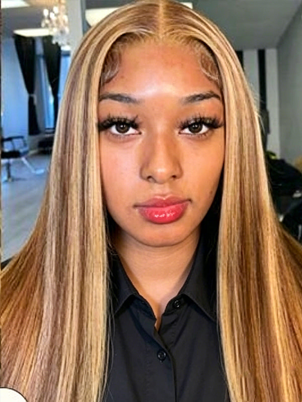 Ocean Hair Straight 13x4 Lace Front Wig Double Drawn Black Chocolate Color