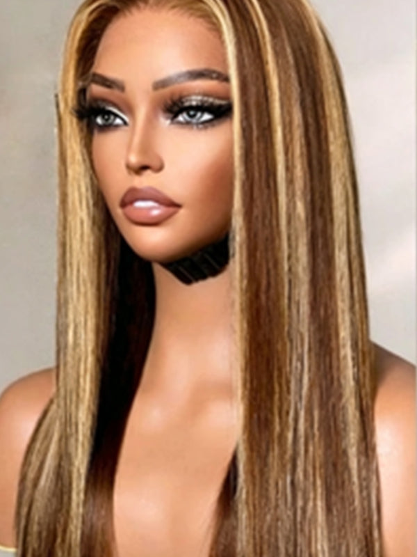Ocean Hair Straight 13x4 Lace Front Wig Double Drawn Black Chocolate Color