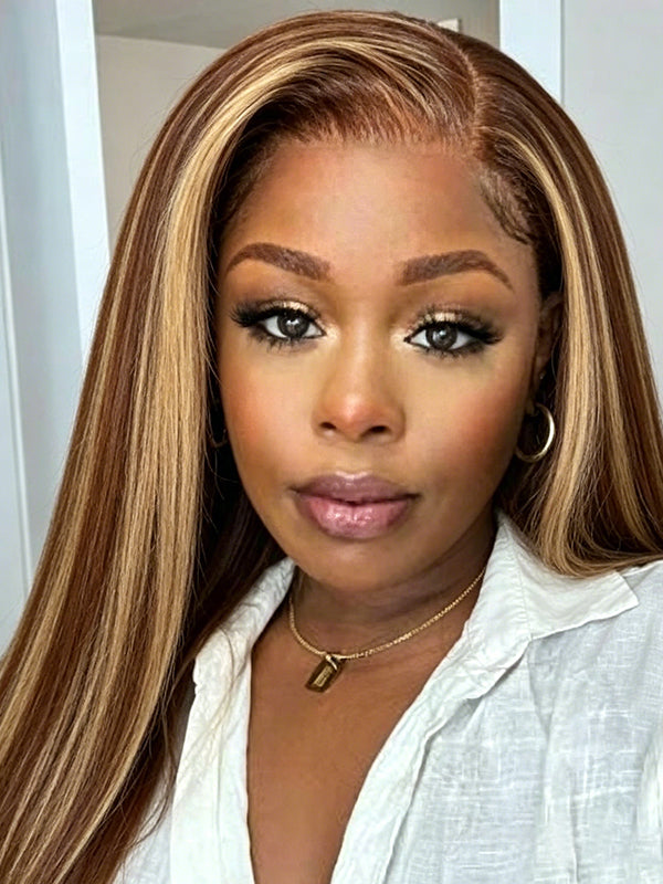 Ocean Hair Straight 13x4 Lace Front Wig Double Drawn Black Chocolate Color