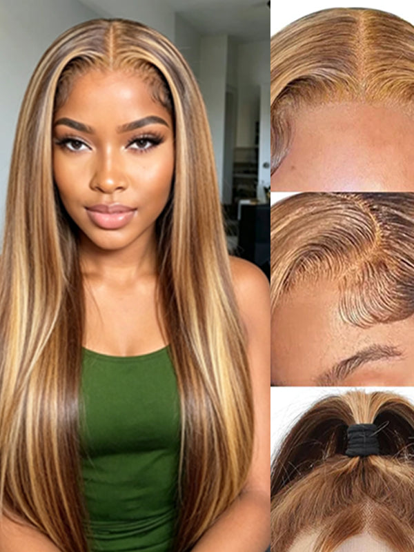 Ocean Hair Straight 13x4 Lace Front Wig Double Drawn Black Chocolate Color