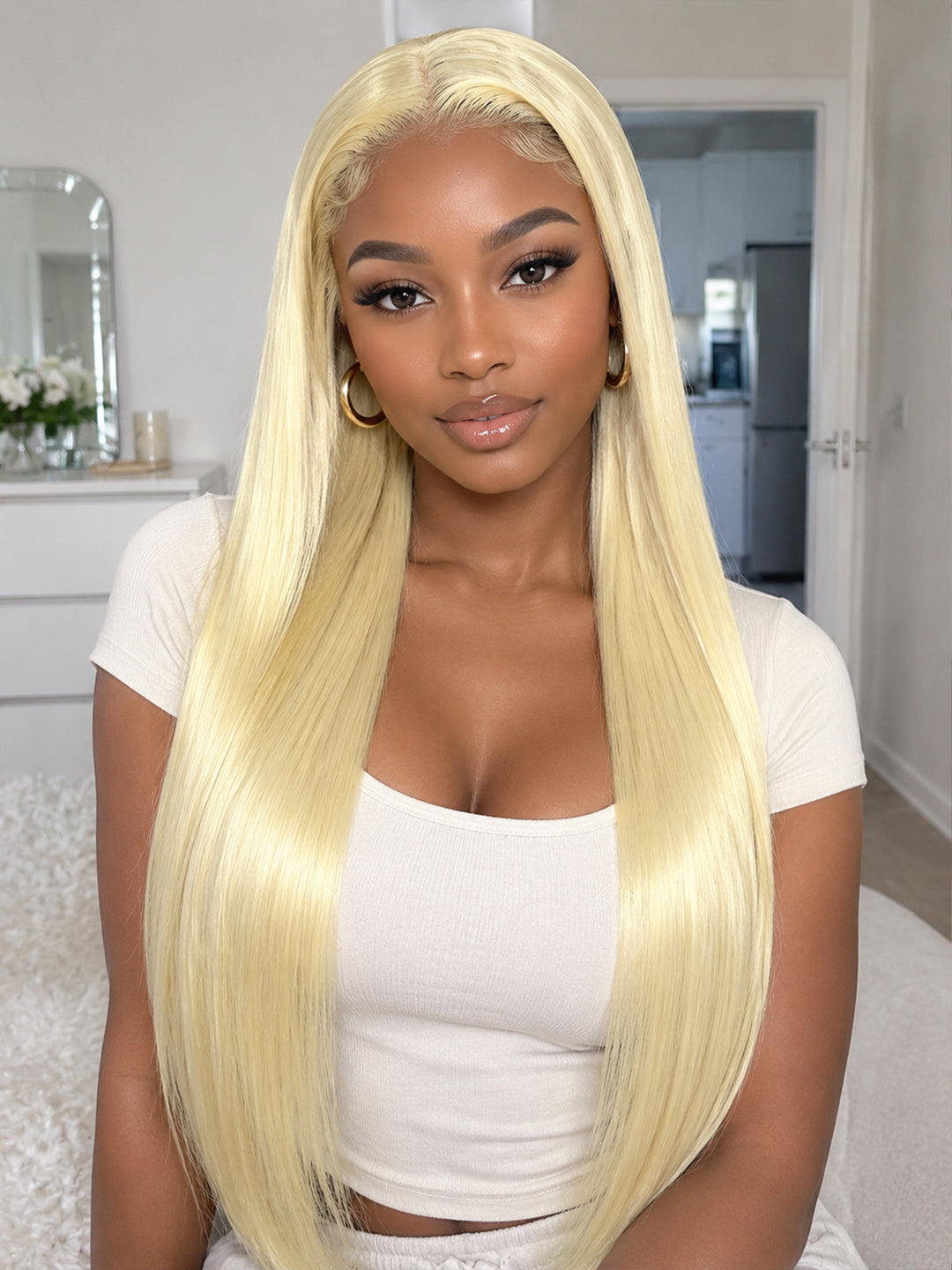 Ocean Hair Straight Lace Front Wig 13x4 Blonde Color 24 Inch Silky Hair