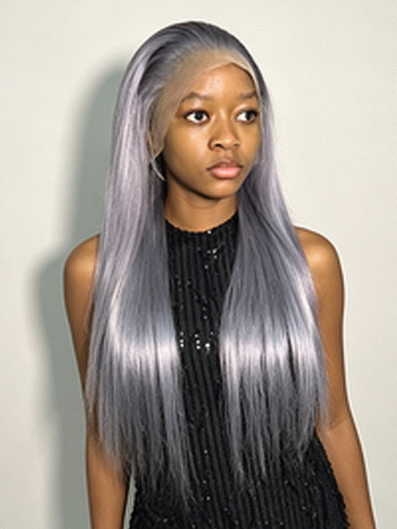Ocean Hair Silver Grey Vietnamese Straight Lace Front Wig 13x4 SDD 20 Inch