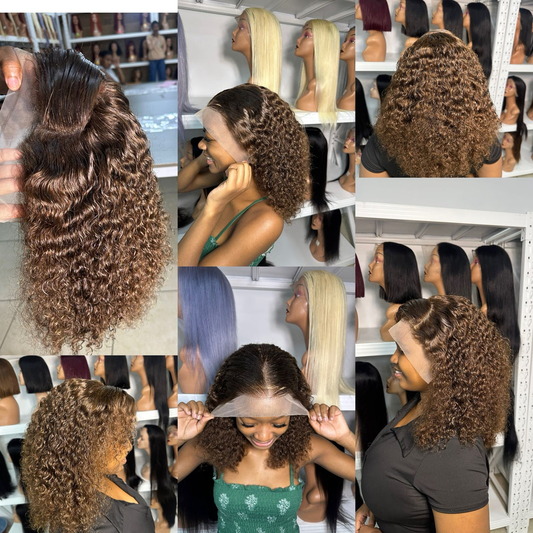 Ocean Hair Water Wave Pixie Curl Wig 13x4 Chocolate Color 16 Inch Wig
