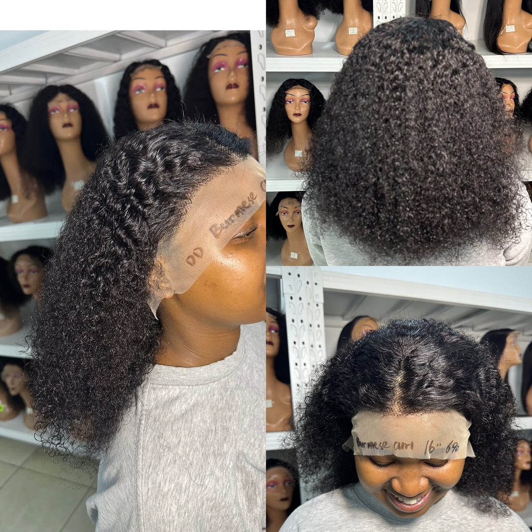 Ocean Hair Burmese Curl 13x4 Glueless Wig Natural Black Color DD 16 Inch