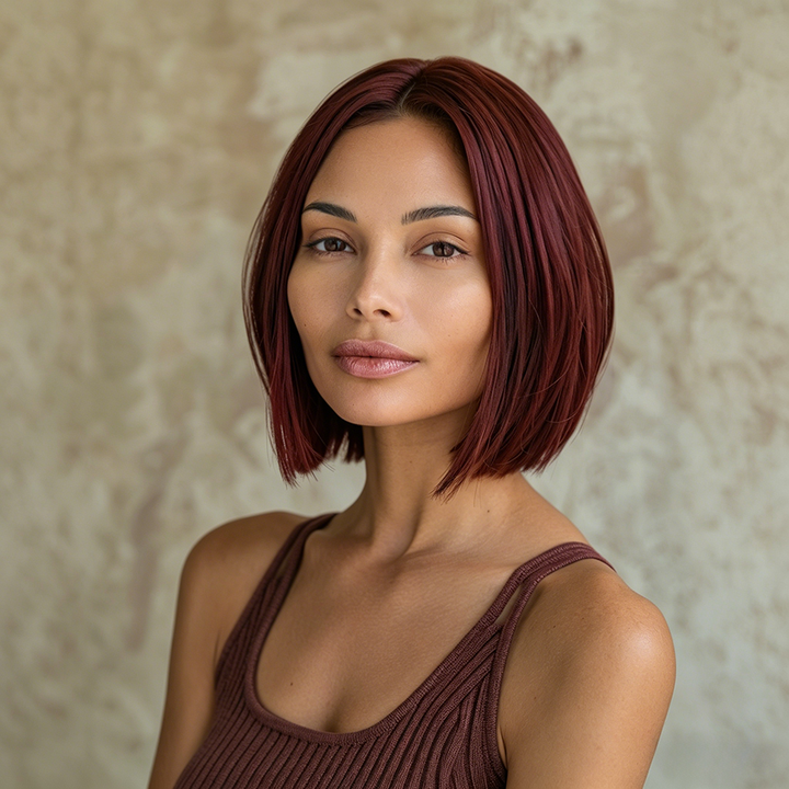 13x4 Bob Straight Human Hair Wig 99J Burgundy Color Lace Front Wig 8-16 Inches