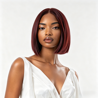 13x4 Bob Straight Human Hair Wig 99J Burgundy Color Lace Front Wig 8-16 Inches