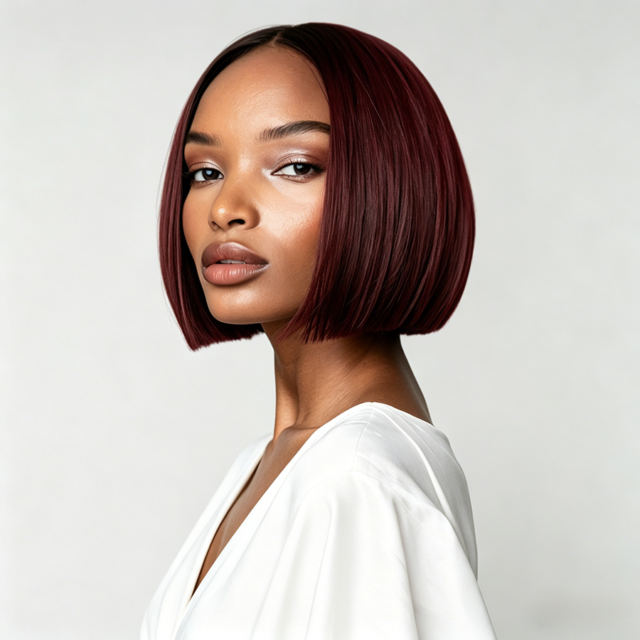 13x4 Bob Straight Human Hair Wig 99J Burgundy Color Lace Front Wig 8-16 Inches