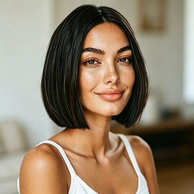 13x4 Bob Straight Human Hair Wig #1B Natural Black Color 10" 14" Double Drawn Lace Front Wig