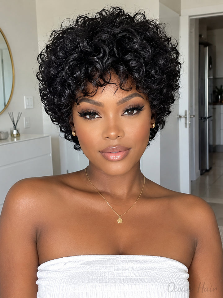 Durban Ocean Hair 13x1 Lace Water Curl Wig Short Hair Style Human Hair