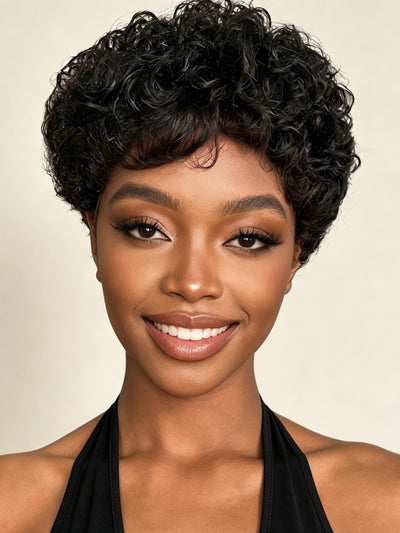Special Wholesale | Ocean Hair 13x1 Lace Wear and Go Water Curl Wig Black/Brown/Black Auburn Ombre Color Short Hair Style