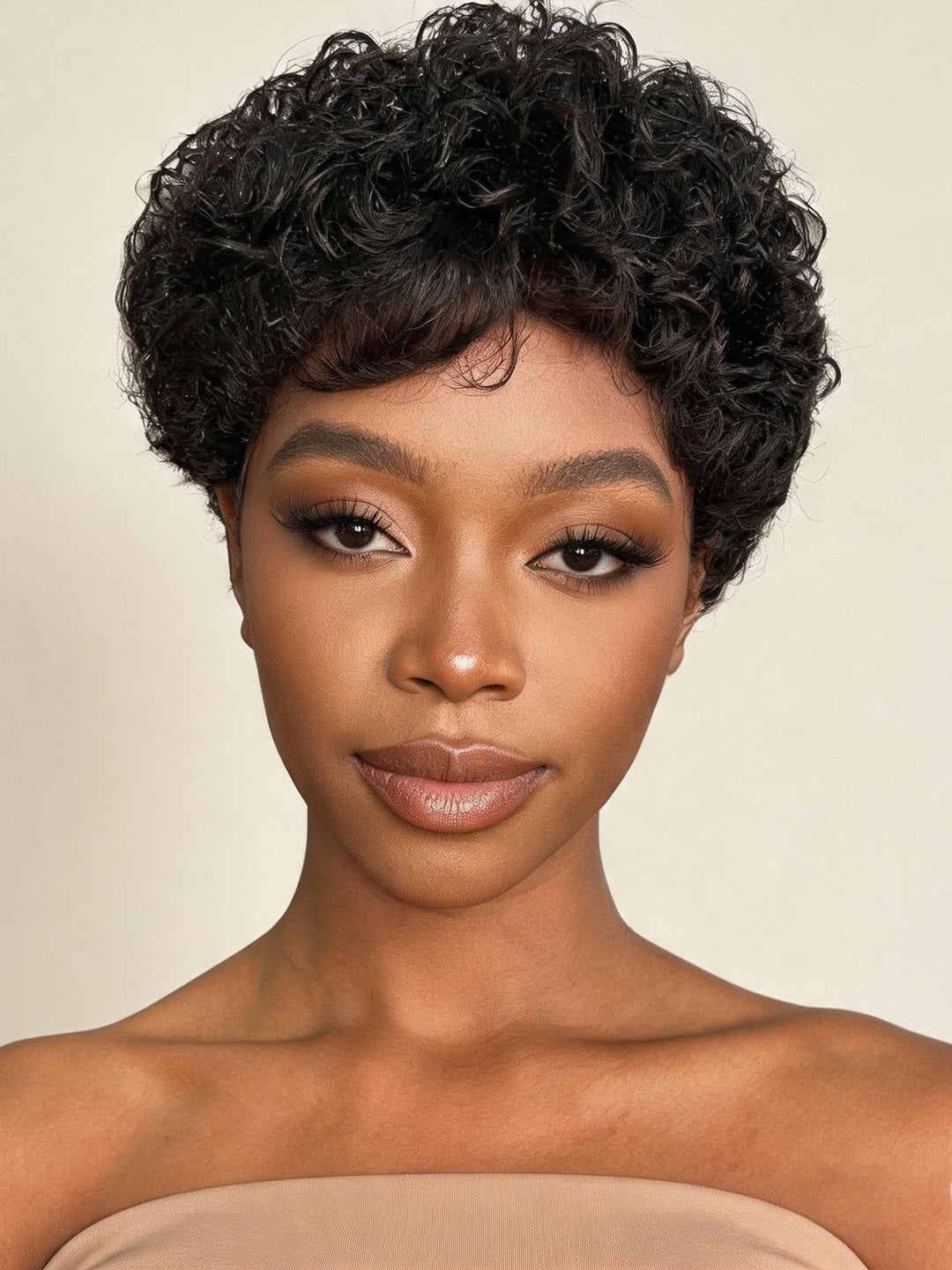 Ocean Hair Water Curl T-Part Lace Short Black Brown Auburn Ombre Wig