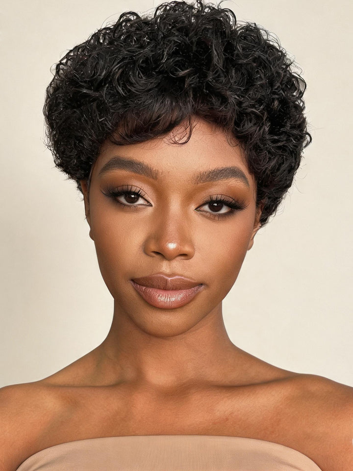 Ocean Hair Water Curl T-Part Lace Short Black Brown Auburn Ombre Wig