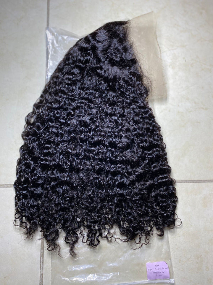 13x4 Baby Curl Lace Front Wig Super Double Drawn Human Hair Natural Black 