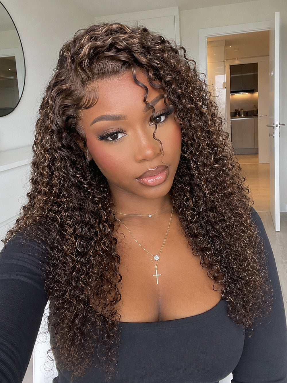 Ocean Hair Baby Curl 13x4 Glueless SDD Wig Honey Blonde Highlight 18 Inch