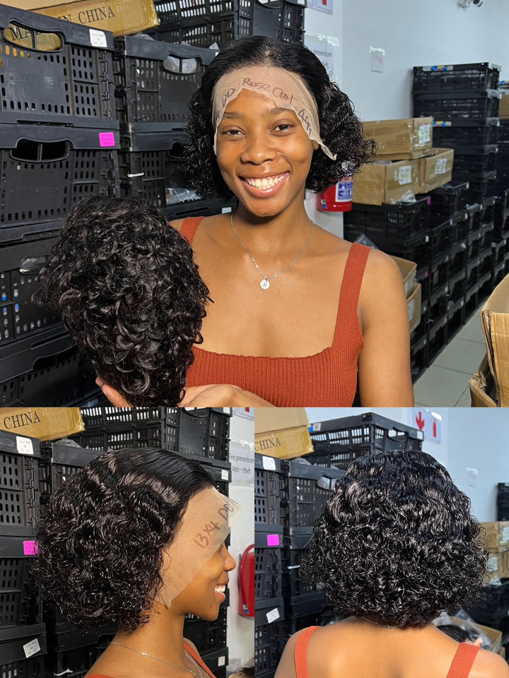 Ocean Hair Rose Curl 13x4 Frontal Wig Black Color DD Short Curly Wig