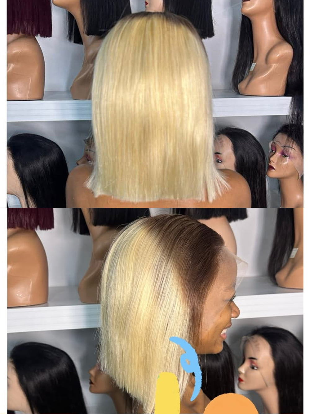Ocean Hair Straight Bob Lace Front Wig 13x4 Blonde Ombre Double Drawn