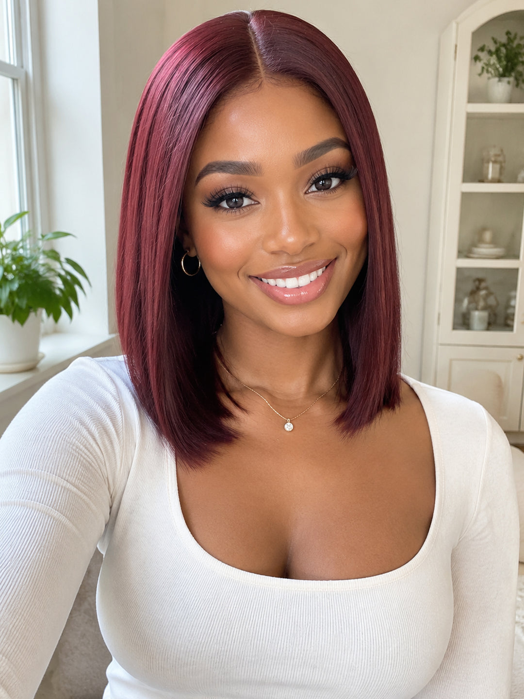Ocean Hair 99J Burgundy Straight Bob Lace Front Wig 13x4 8-16 Inch
