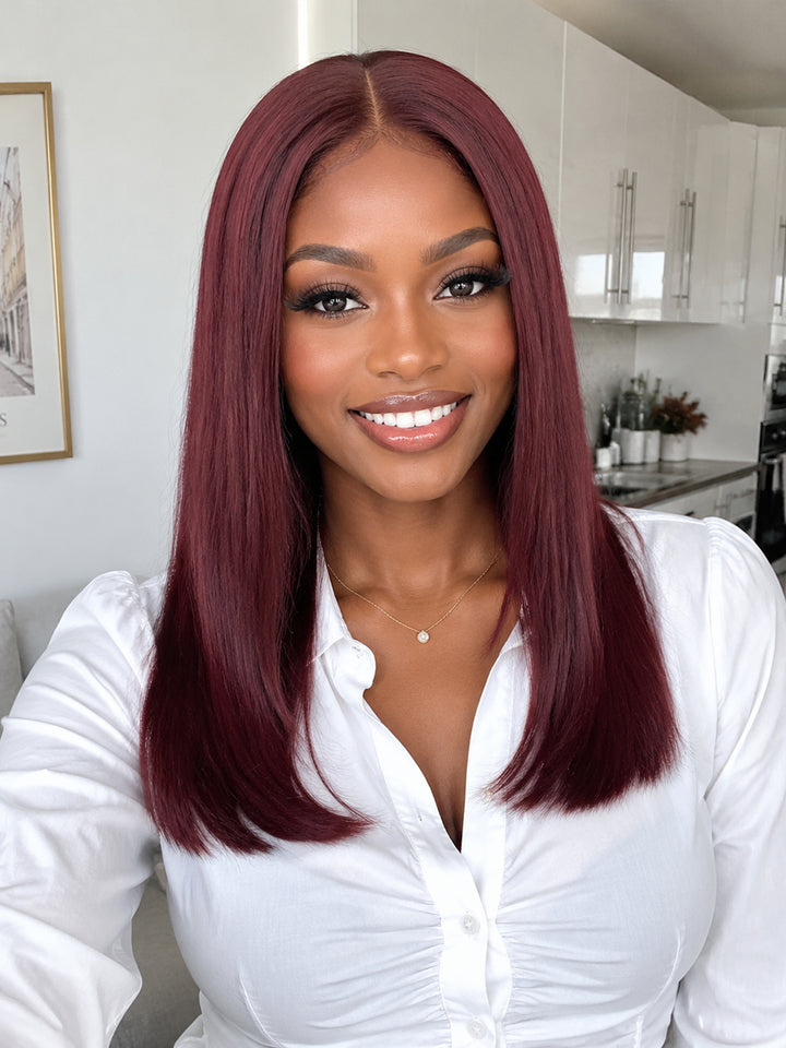 Ocean Hair Straight Bob Lace Front 13x4 DD 99J Piano Black Brown Wig