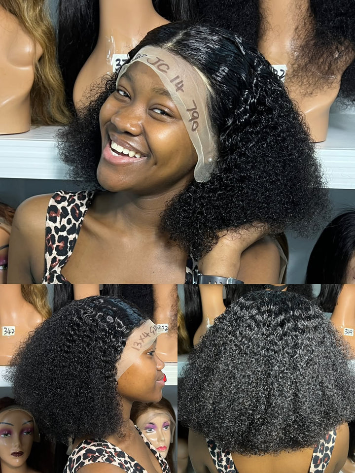 Ocean Hair Natural Black Jerry Curl Wig 13x4 SDD 14 Inch