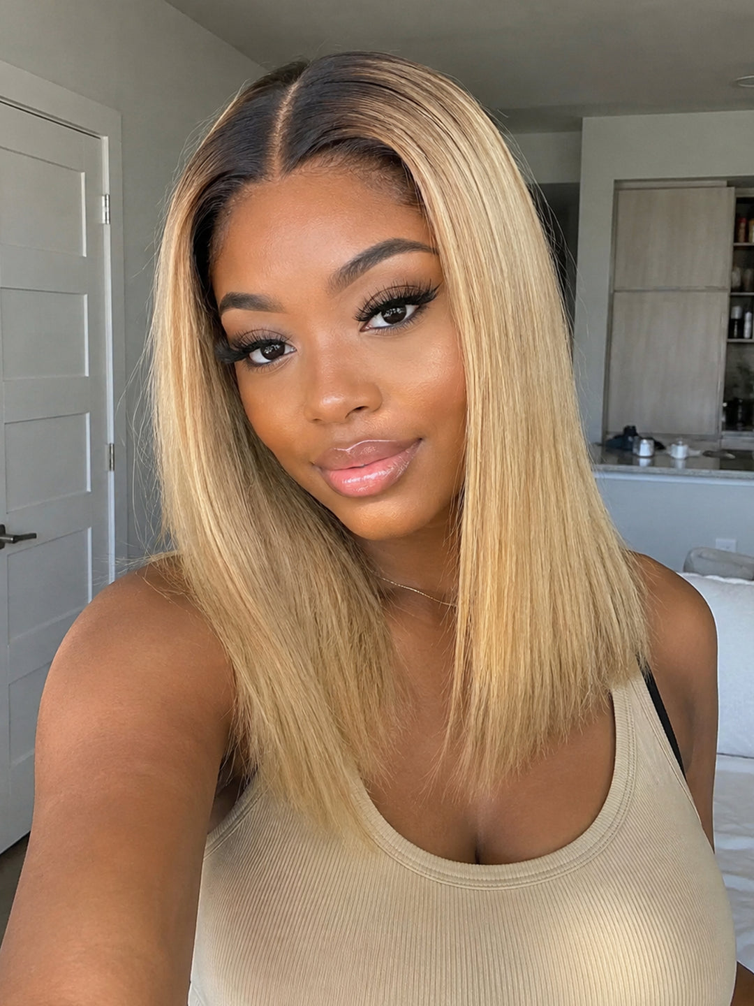Ocean Hair Straight DD 13x4 Lace Front Wig #1/27 Jet Black Honey Blonde | 12 Inch