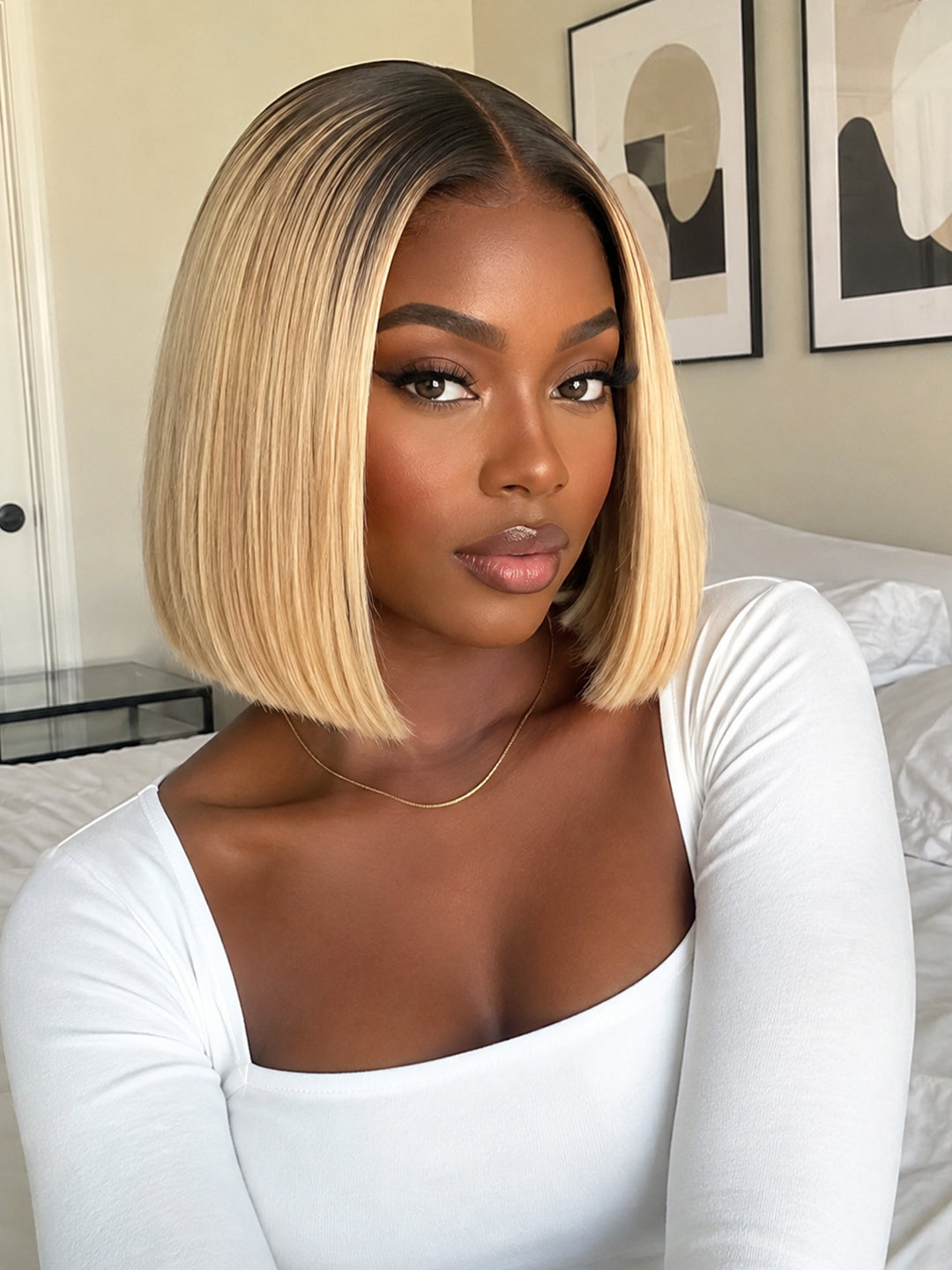 Ocean Hair Straight Bob Lace Front Wig 13x4 Blonde Ombre Double Drawn