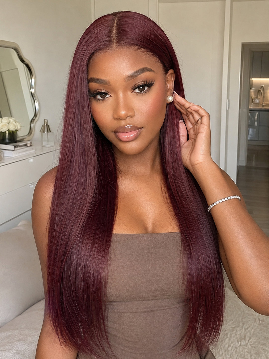 Ocean Hair 99J Burgundy Straight Lace Front Wig 13x4 18-22 Inch