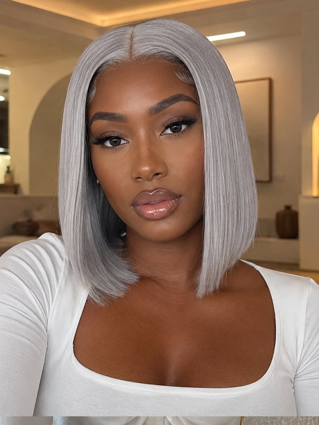 Ocean Hair Grey Straight 13x4 Lace Front Wig 10 Inch | Double Drawn
