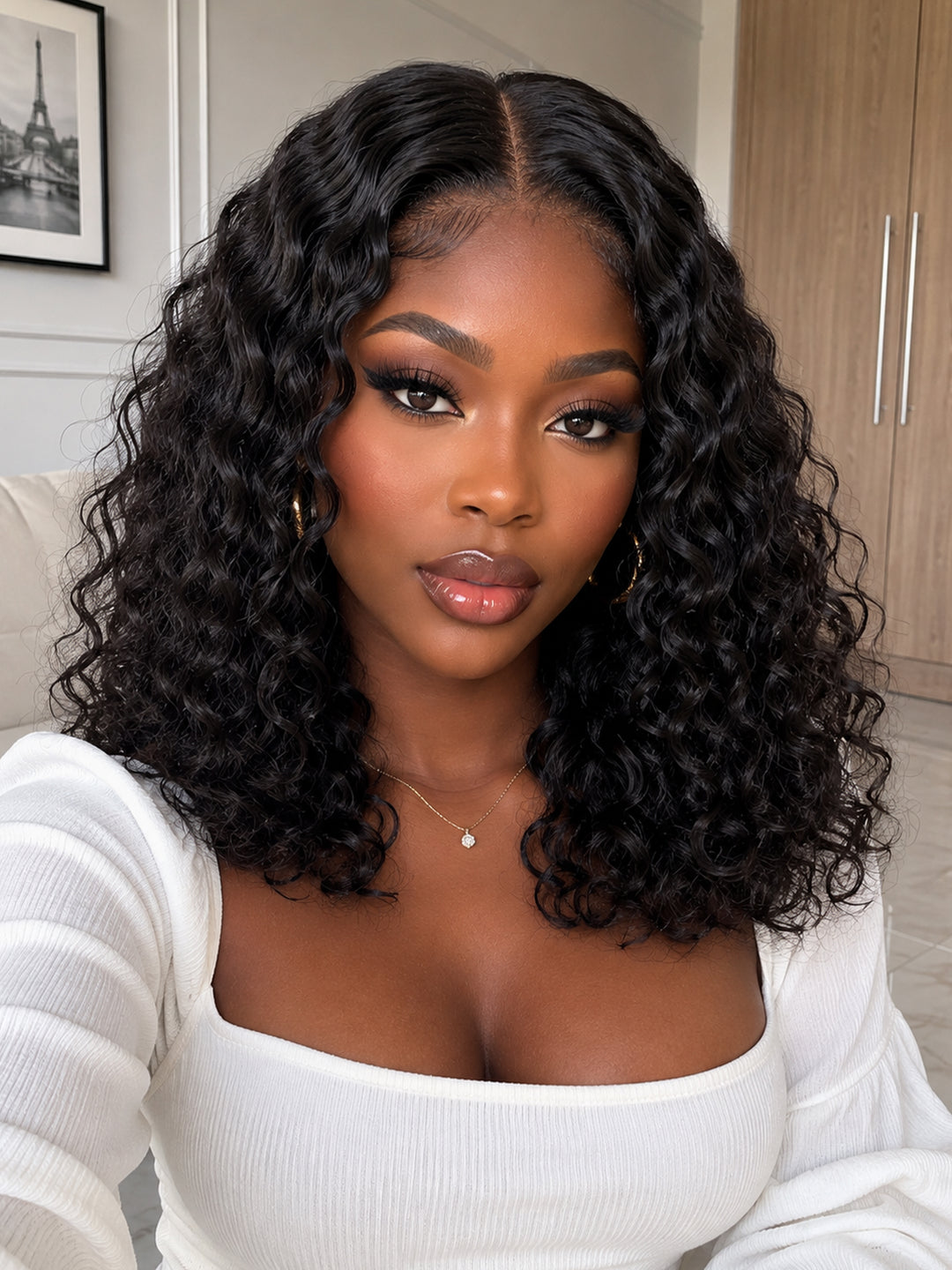 Ocean Hair Black Water Wave Bob 13x4 Lace Front Wig 16 Inch