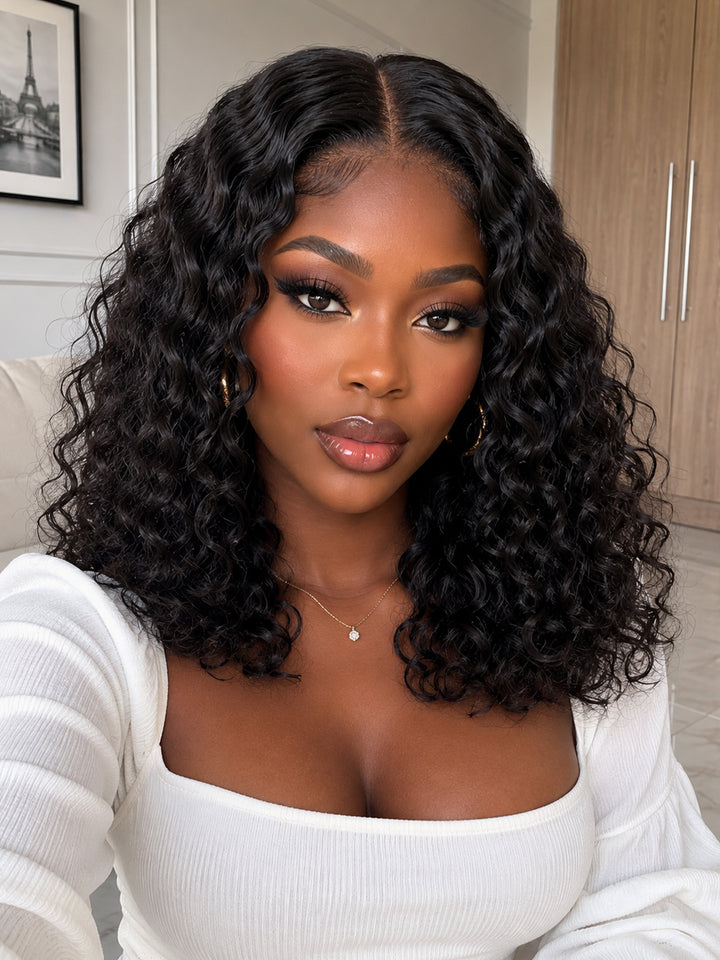 Ocean Hair Black Water Wave Bob 13x4 Lace Front Wig 16 Inch