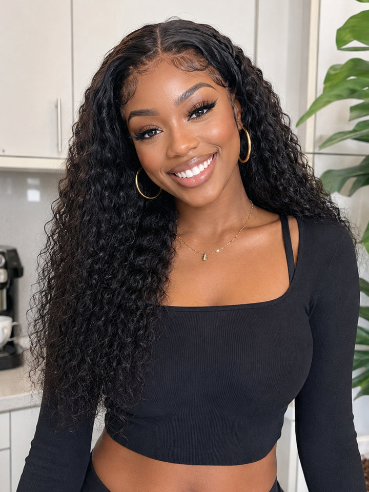 Ocean Hair Water Wave 13x4 Glueless Wig Natural Black Color 22 Inch Human Hair