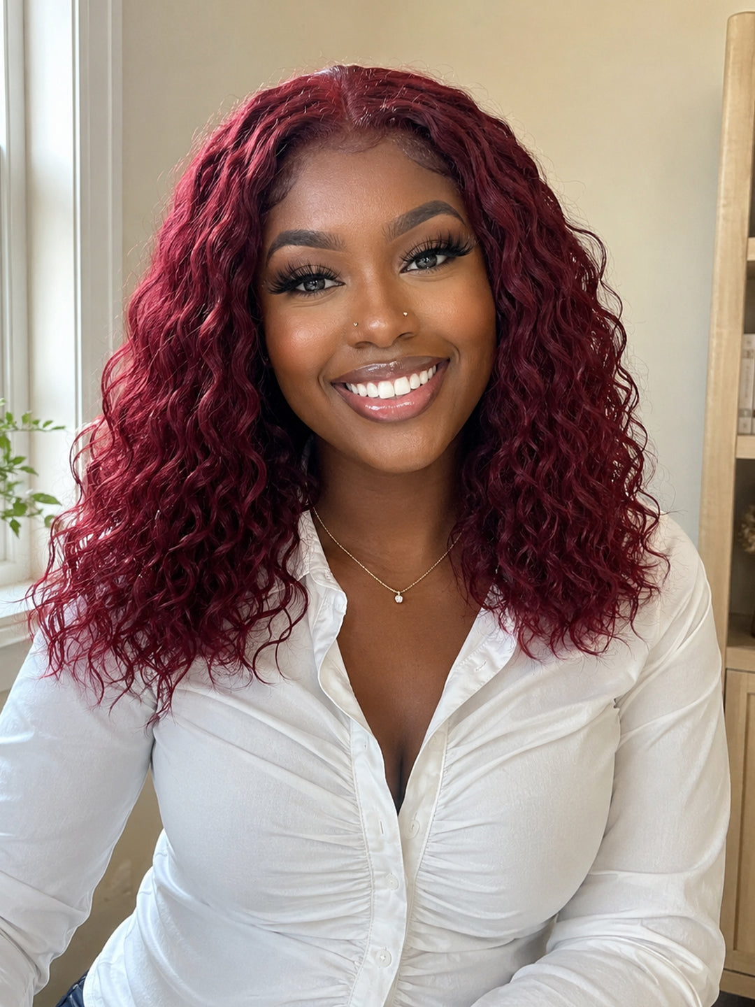 Ocean Hair Special DD 13x4 Lace Front Water Wave Wig #99J Burgundy 16 Inch