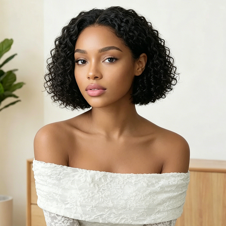 13x4/4x4 Jerry Curly Bob Natural Black Human Hair Wig 
