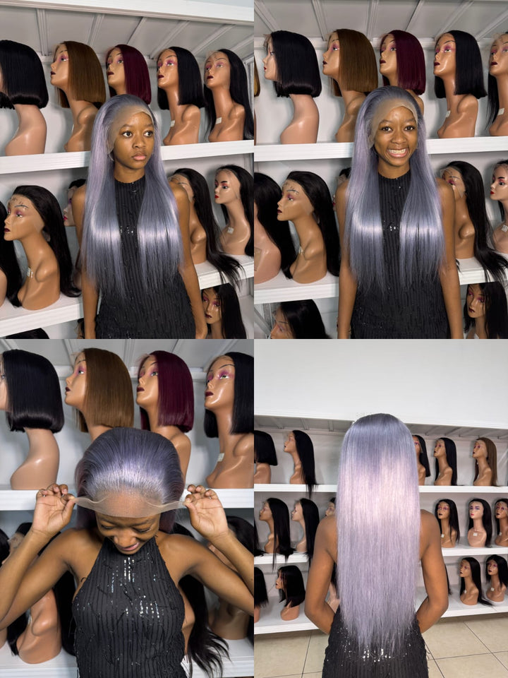 Ocean Hair Silver Grey Vietnamese Straight Lace Front Wig 13x4 SDD 20 Inch