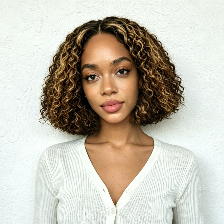 13x4 Lace Front &amp; 4x4 Closure Bob Jerry Curly Wig 