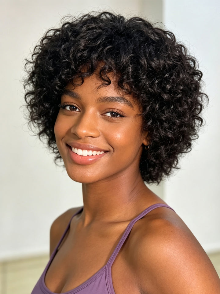 Ocean Hair Defined Water Curl Short Lace Front Wig 13x4 Natural Black Brown Auburn