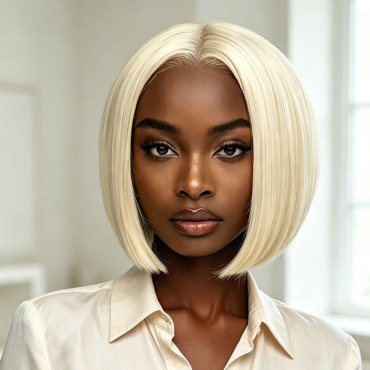 13x4 Bob Straight Double Drawn Human Hair Wig Lace Front Colorful Wig 