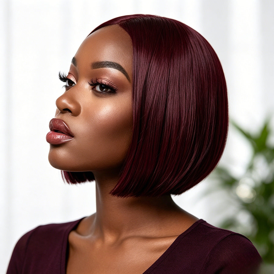 13x4 Bob Straight Double Drawn Human Hair Wig Lace Front Colorful Wig 