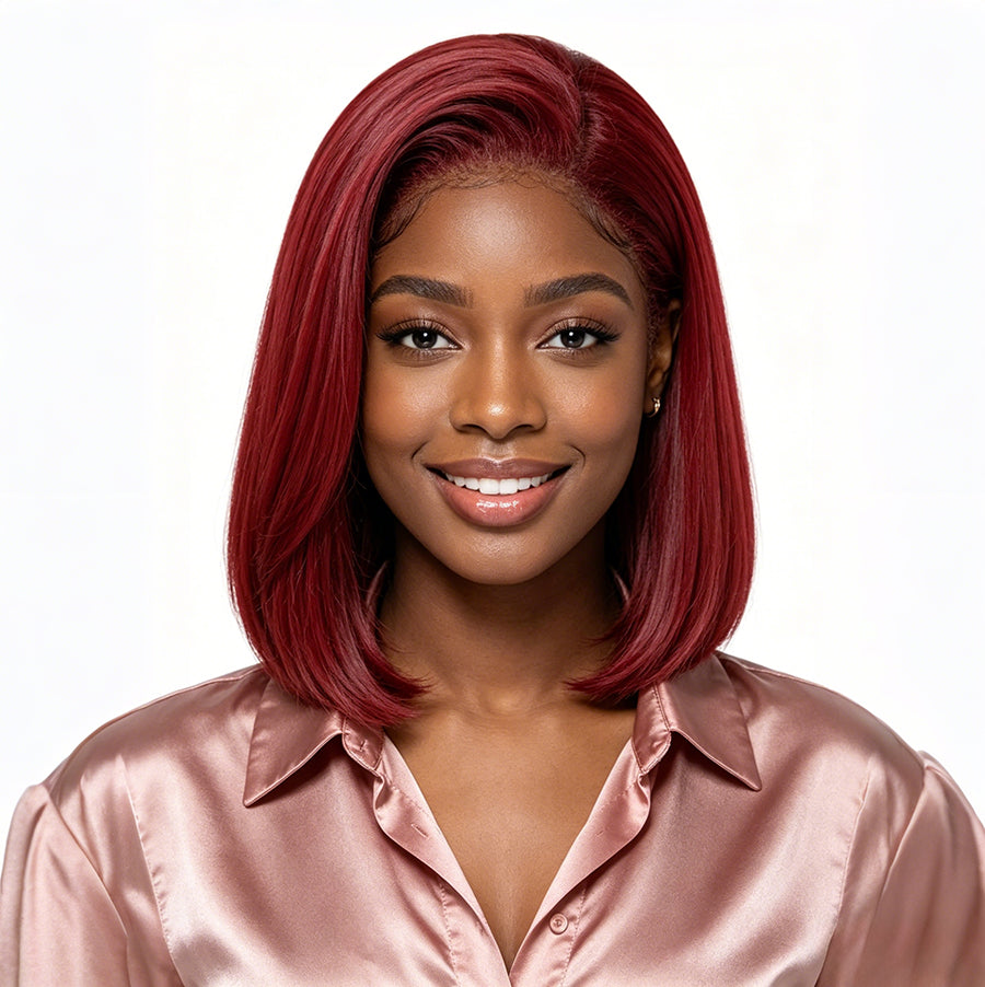 13x4 Bob Straight Double Drawn Human Hair Wig Lace Front Colorful Wig 
