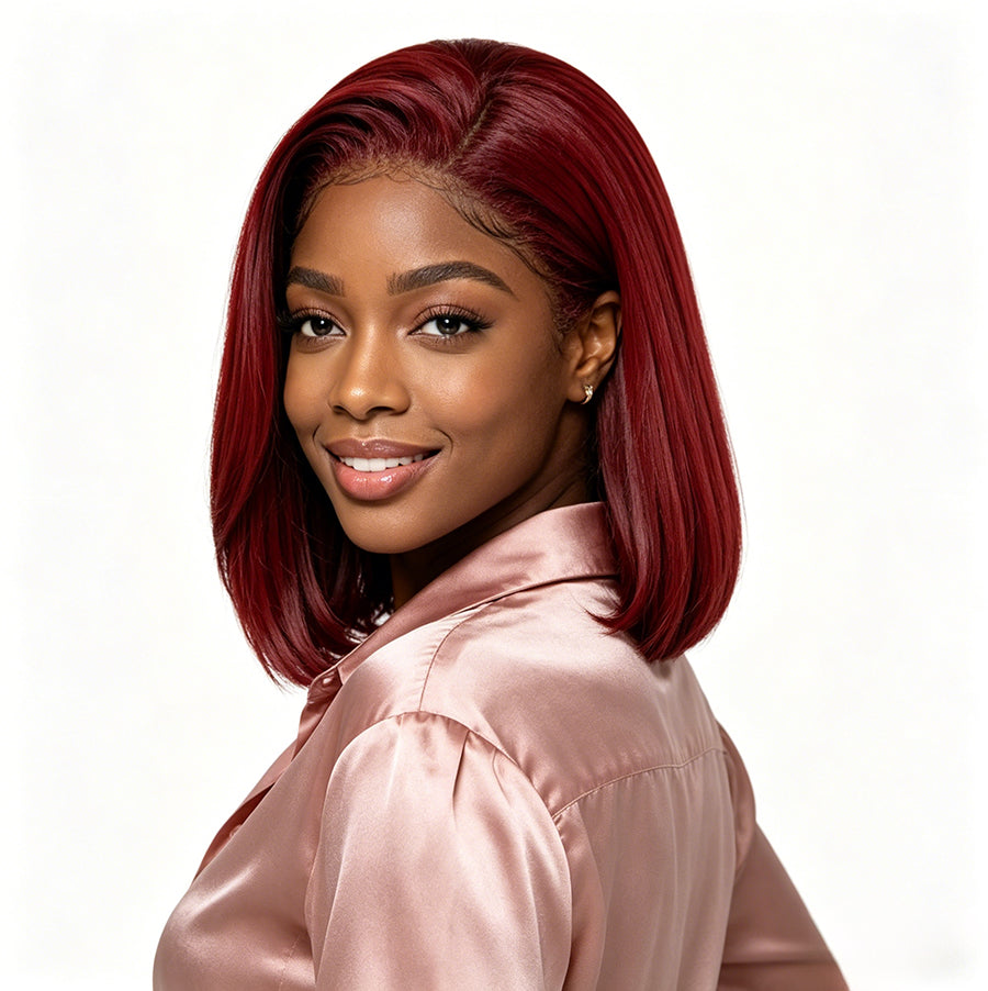 13x4 Bob Straight Double Drawn Human Hair Wig Lace Front Colorful Wig 