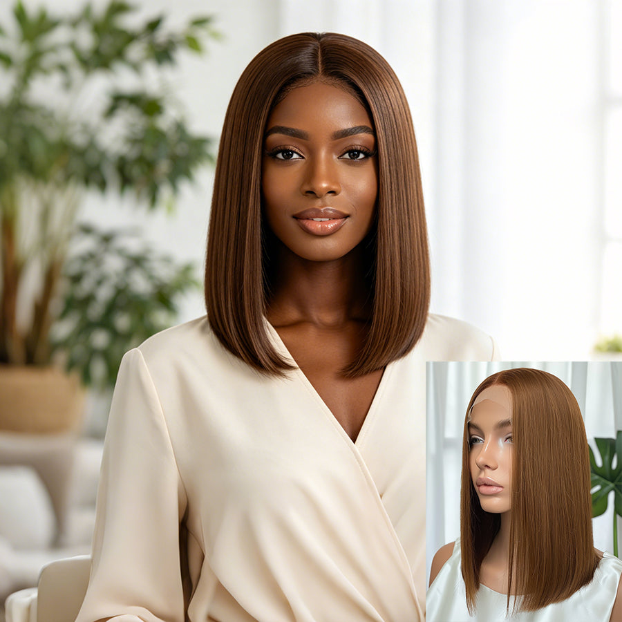 Ocean Hair Straight Bob 13x4 Lace Front Wig SDD Brown Color 10-14 Inch