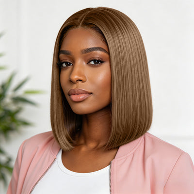 13x4/4x4 Bob Straight Wig #4 Double Drawn Human Hair Lace Front 8-12 Inches
