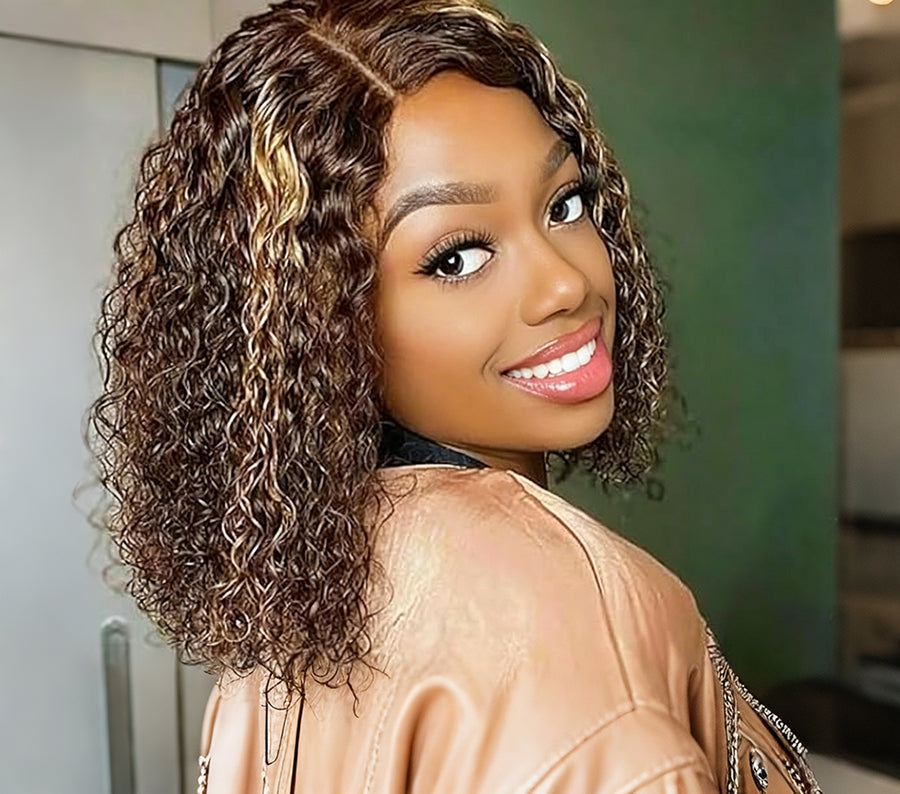 13x4 Water Wave Bob Human Hair Wig 