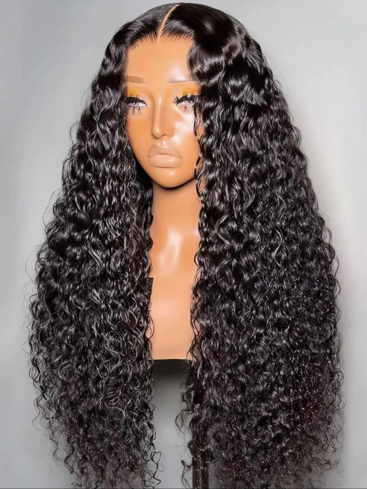 Ocean Hair Water Wave 4x4 Glueless Wig 1B Black Color Long Hair Wig