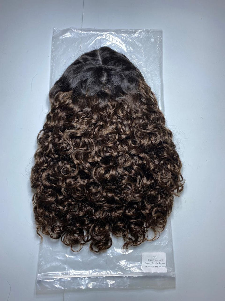 Ocean Hair Brazilian Curl 4x4 Glueless SDD Wig Natural Black 14 Inch