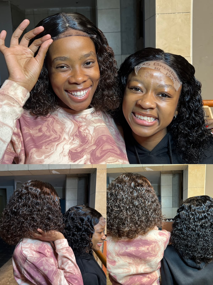 Brazilian Curl Lace Closure 5x5/4x4 Glueless SDD Natural Black &amp; Black Chocolate Ombre Color 14 Inch Human Hair Wig